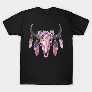 skull cow boho style Cyclamen T-Shirt